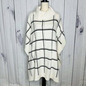 Lands' End Poncho Sweater Sz  L / XL Wool Alpaca Blend Cowl Neck Oversized White